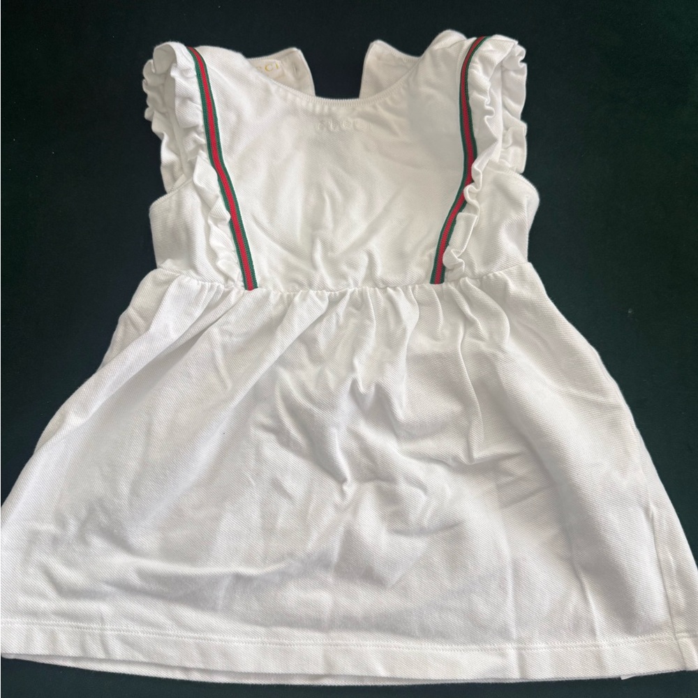 Gucci Girls' logo Ruffled Tank Dress with Green & Red Stripe Detail